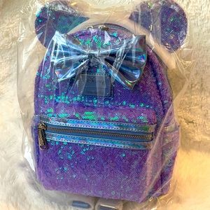 Loungefly - Disney Minnie Mouse Purple Sequin Celebration Mini Backpack